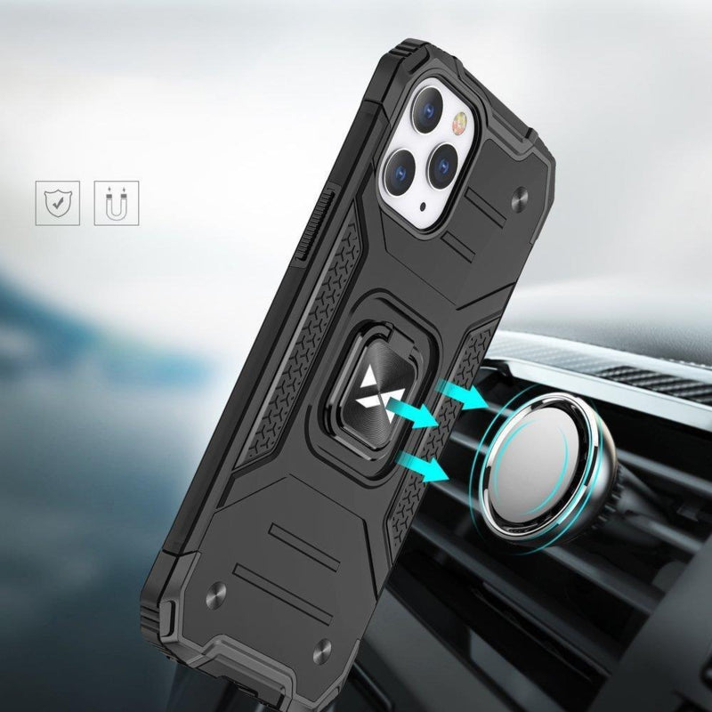 Schokbestendig armor telefoonhoesje met magnetische ringstandaard voor iPhone 14 Pro Zwart