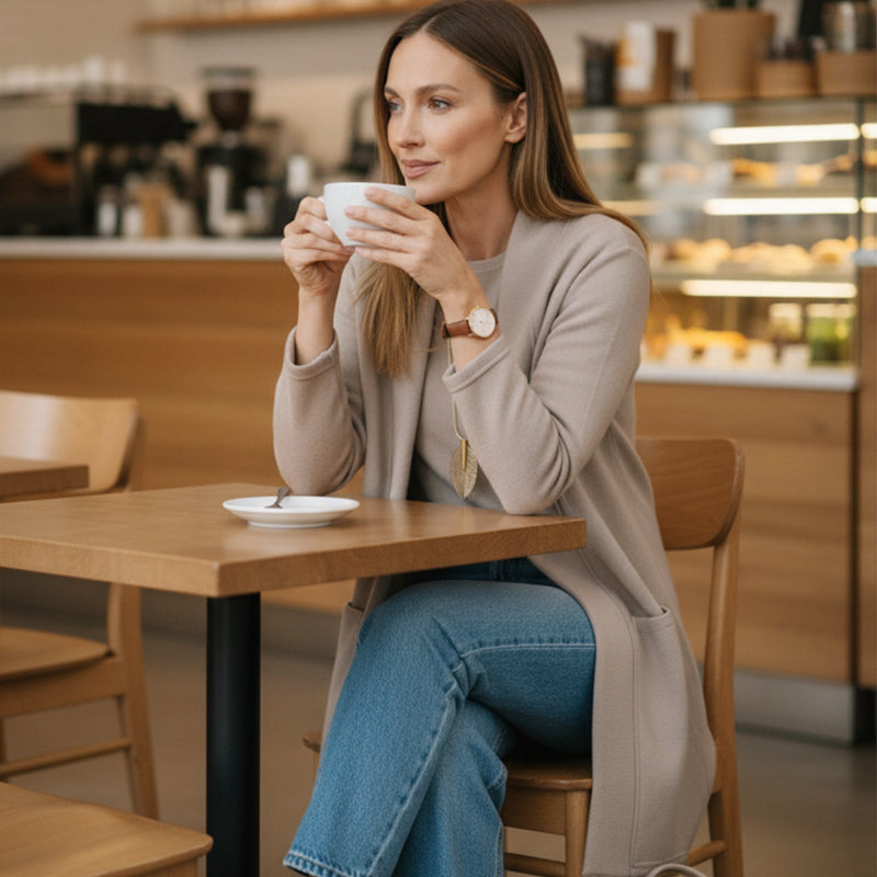 Elegante driedelige dames set met lang vest top en broek