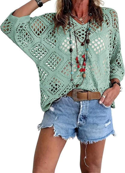 Boho Gehaakte Top voor Dames met V-Hals