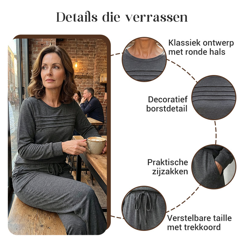 Casual dames set met top en broek met trekkoord