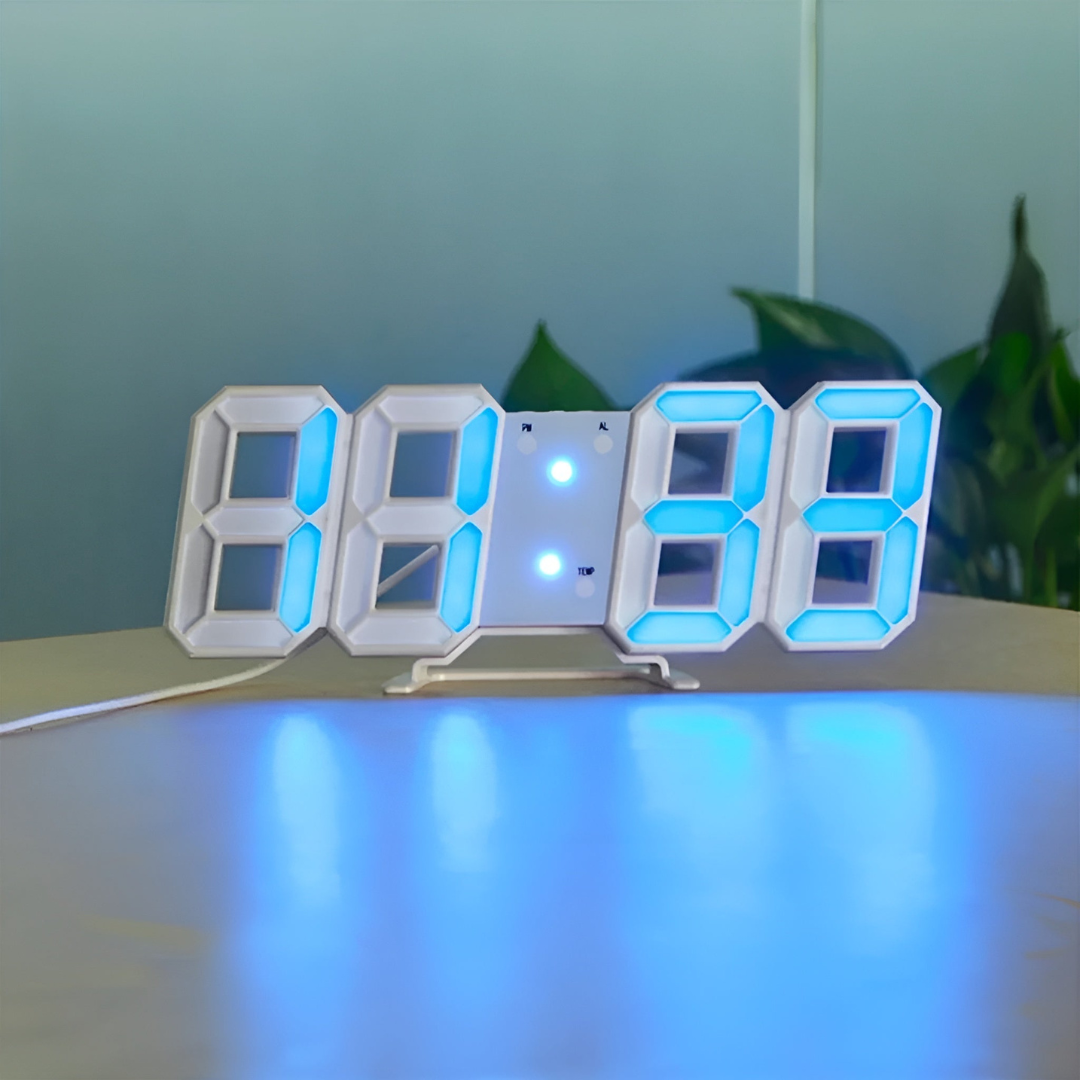 Digitale 3D LED wandklok met instelbare verlichting