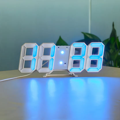 Digitale 3D LED wandklok met instelbare verlichting