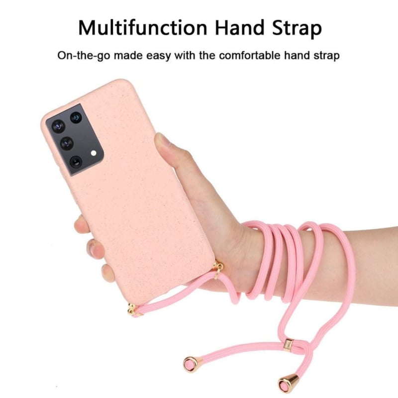 Samsung Galaxy S22 Ultra Crossbody TPU Hoesje met Koord Roze