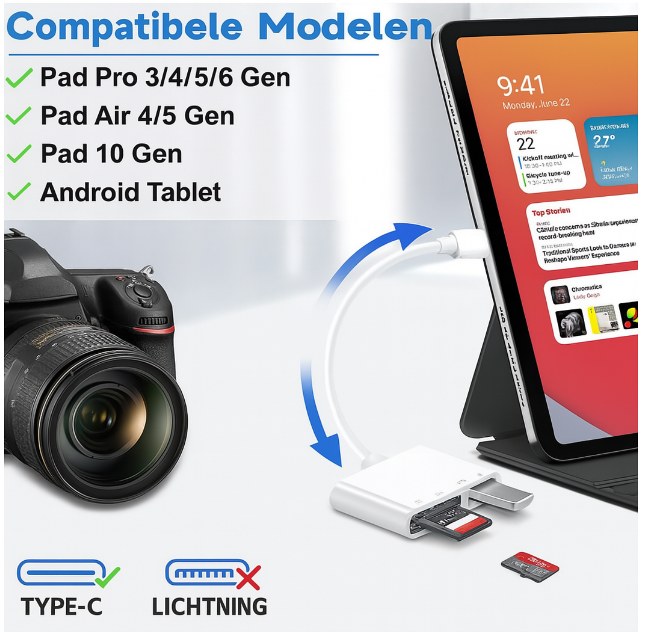 4-in-1 USB-C Kaartlezer met SD MicroSD & USB 3.0 – Voor Smartphone & Tablet