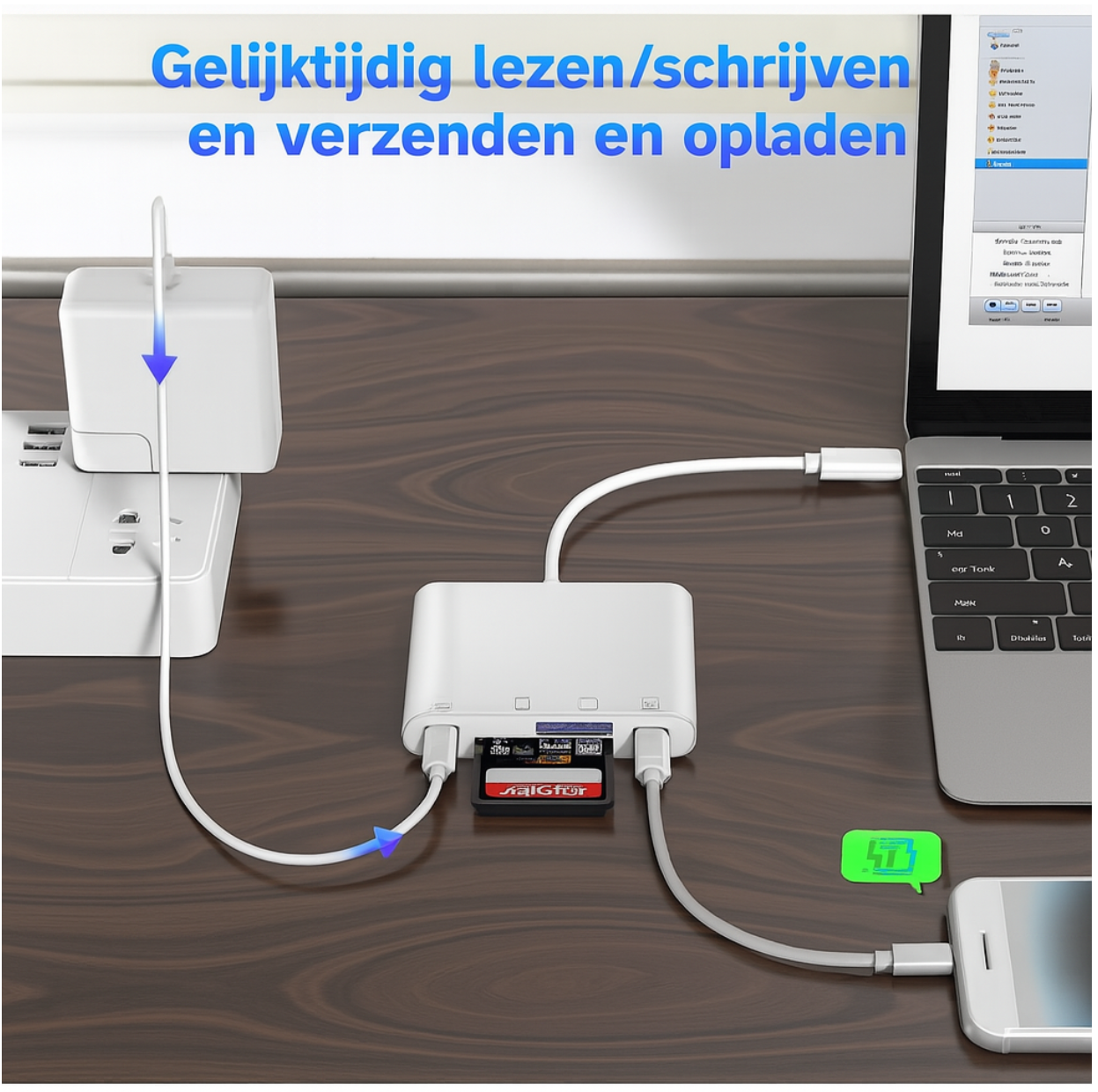4-in-1 USB-C Kaartlezer met SD MicroSD & USB 3.0 – Voor Smartphone & Tablet