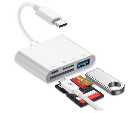 4-in-1 USB-C Kaartlezer met SD MicroSD & USB 3.0 – Voor Smartphone & Tablet