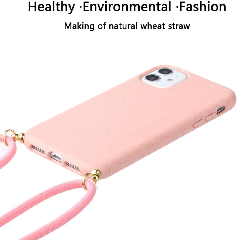 TPU hoesje met koord voor iPhone 14 / 16e / 17e Roze