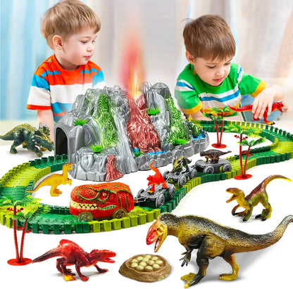 Flexibele dinosaurus racebaan met looping en elektrische auto's