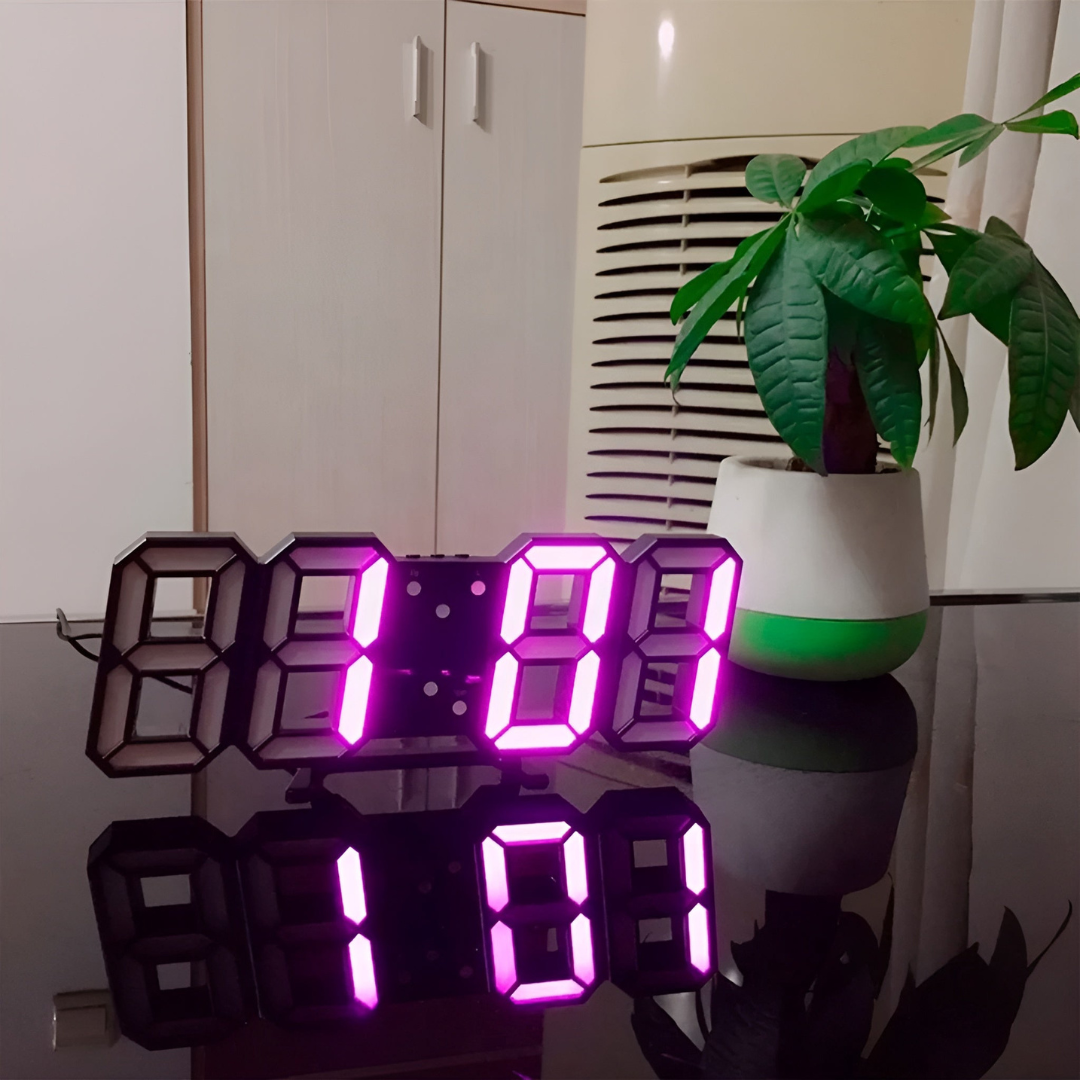 Digitale 3D LED wandklok met instelbare verlichting