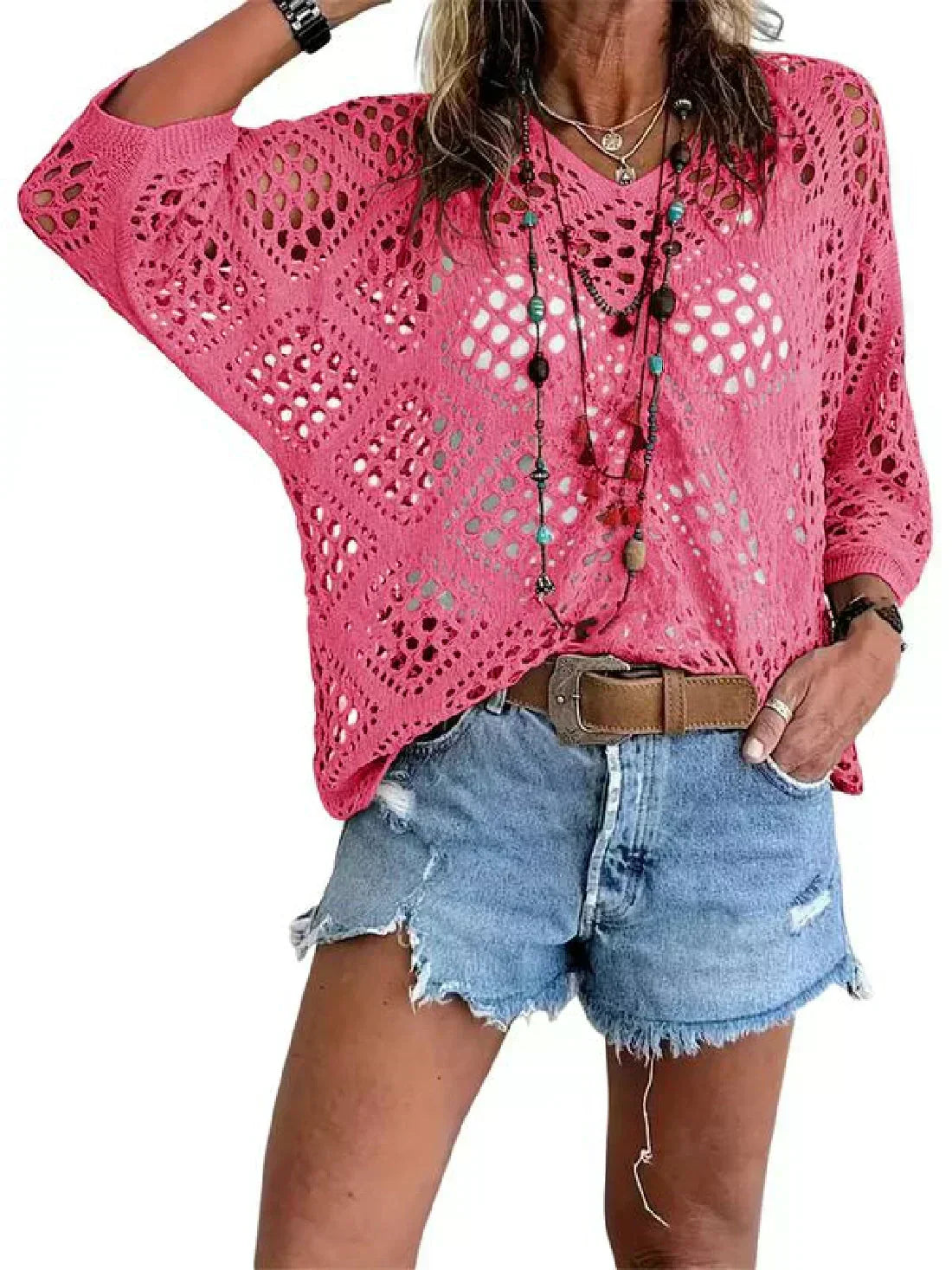 Boho Gehaakte Top voor Dames met V-Hals