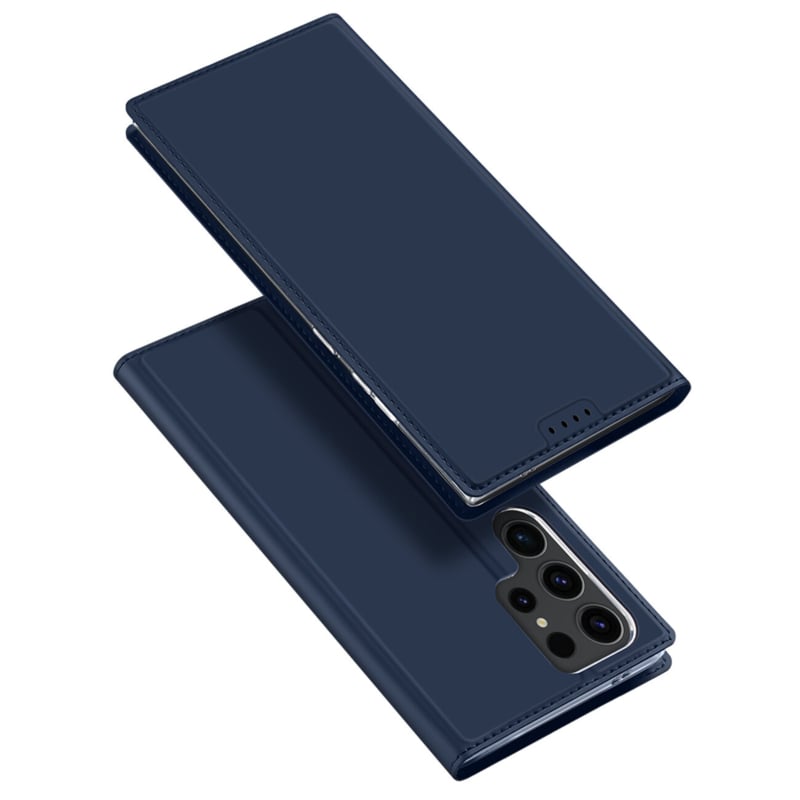 Leren Flip Hoesje Met Pasjeshouder voor Galaxy S24 Ultra Blauw