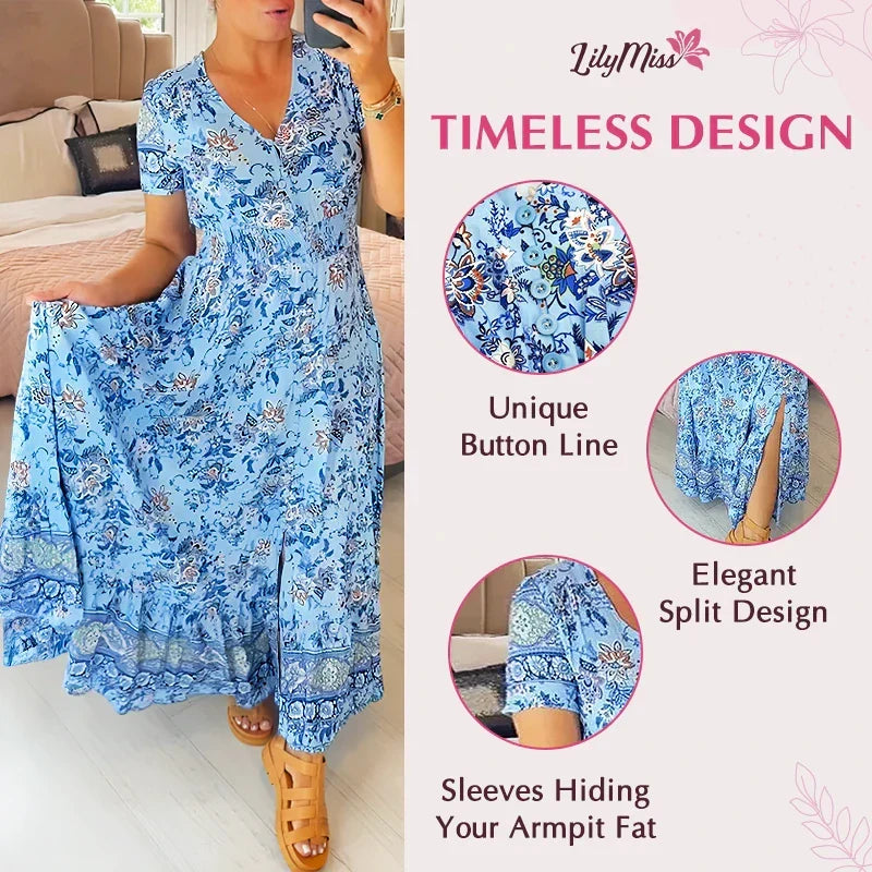 Damesjurk met bloemenprint en V-hals | LF10265005QLSS