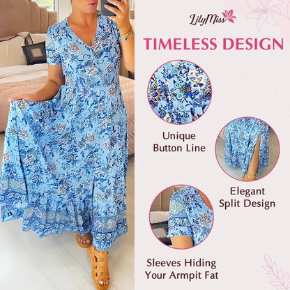 Damesjurk met bloemenprint en V-hals | LF10265005QLSS