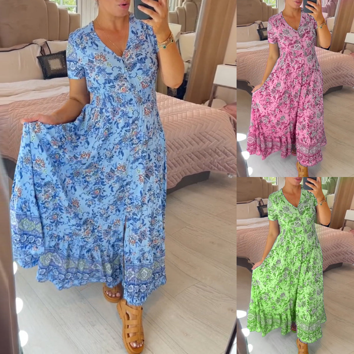 Damesjurk met bloemenprint en V-hals | LF10265005QLSS