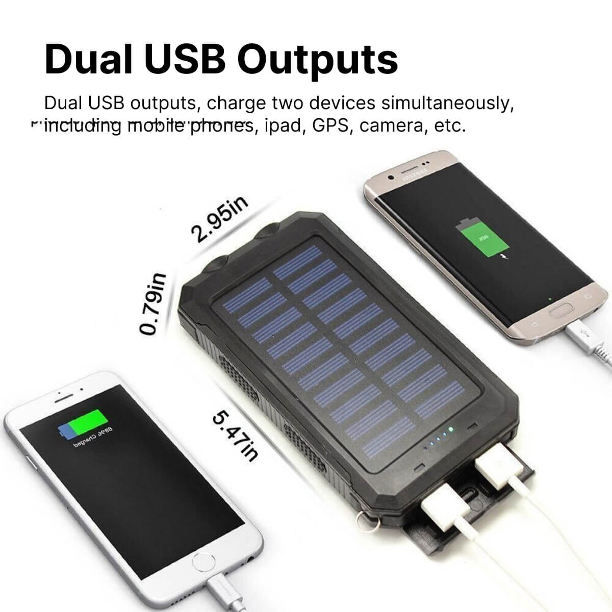 Waterdichte solar powerbank met dubbele USB en ledzaklamp