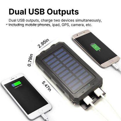 Waterdichte solar powerbank met dubbele USB en ledzaklamp