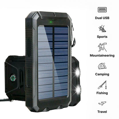 Waterdichte solar powerbank met dubbele USB en ledzaklamp