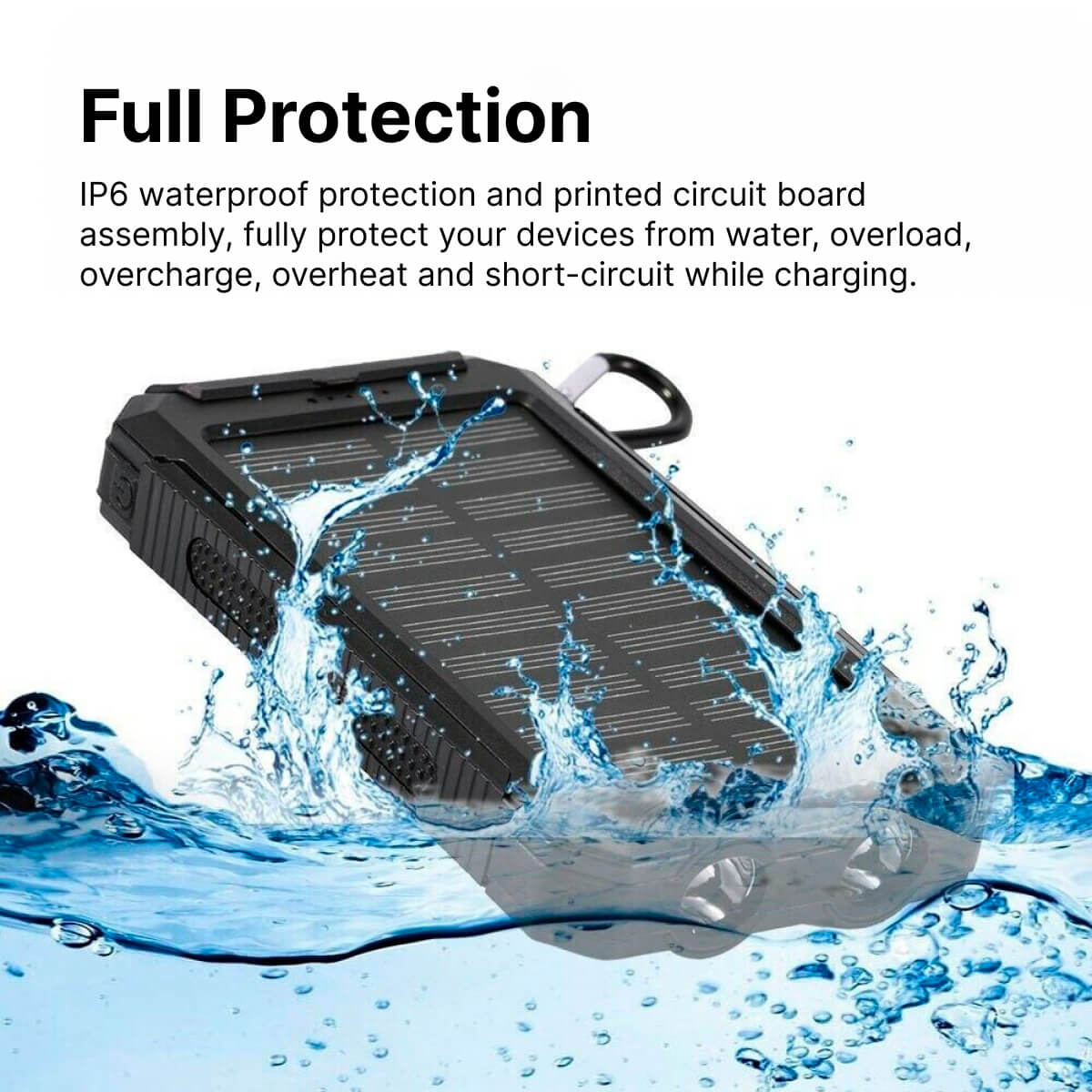 Waterdichte solar powerbank met dubbele USB en ledzaklamp