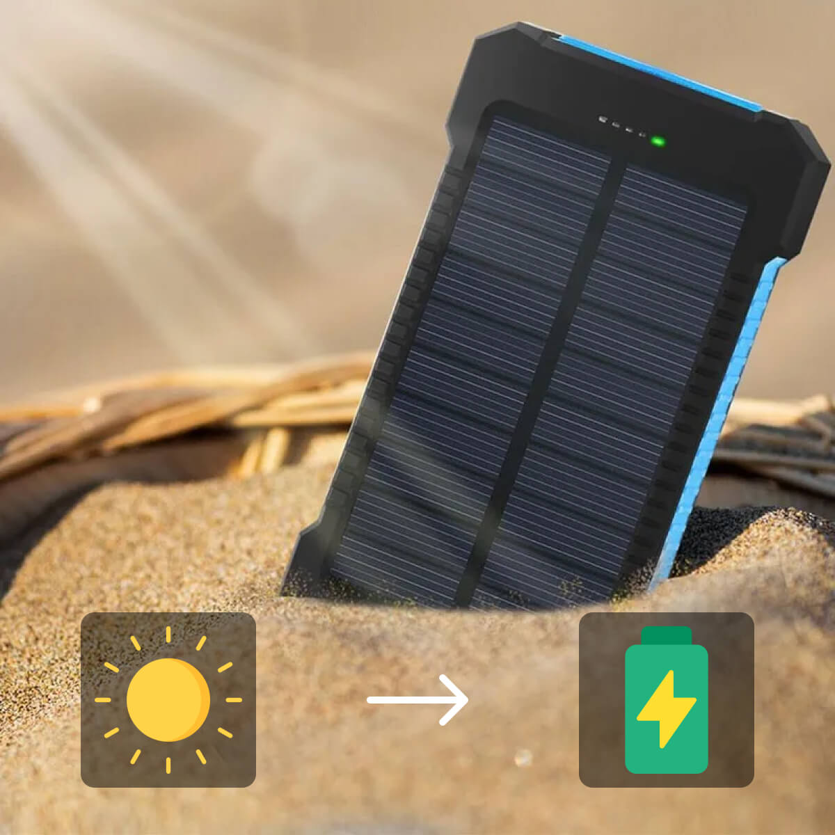 Waterdichte solar powerbank met dubbele USB en ledzaklamp