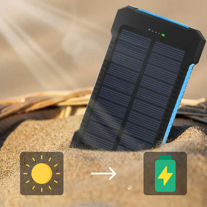 Waterdichte solar powerbank met dubbele USB en ledzaklamp