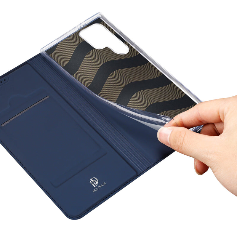 Leren Flip Hoesje Met Pasjeshouder voor Galaxy S24 Ultra Blauw