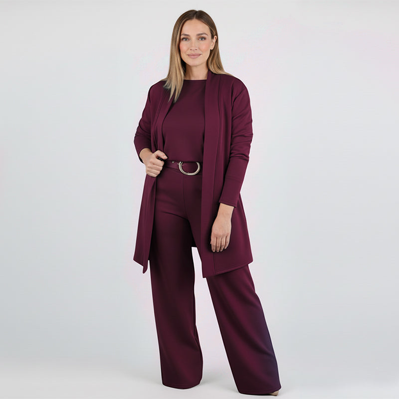Elegante driedelige dames set met lang vest top en broek
