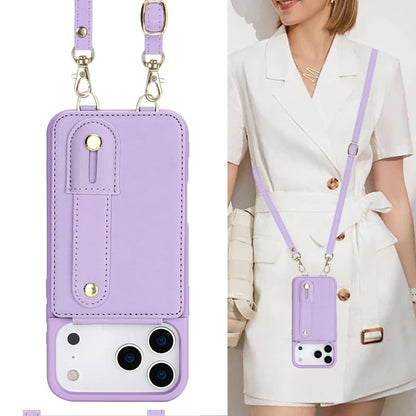 iPhone 17 Pro Hoesje met Pasjeshouder en Draagkoord Paars
