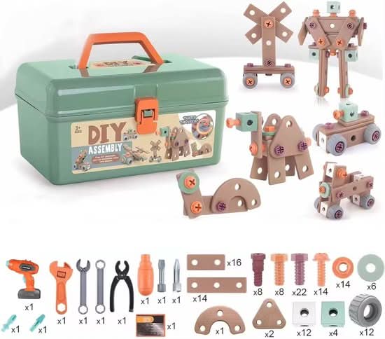 Creatieve constructiespeelgoed set met elektrische schroevendraaier en koffer