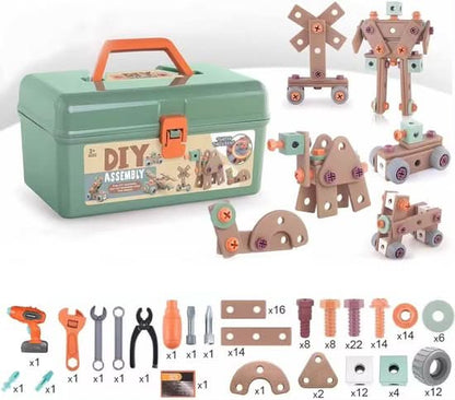 Creatieve constructiespeelgoed set met elektrische schroevendraaier en koffer