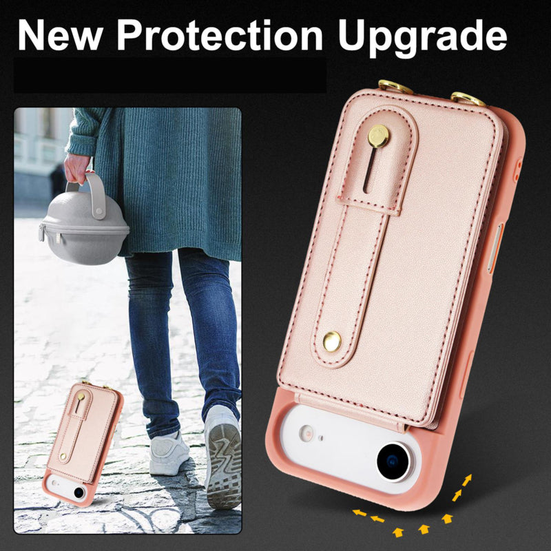 Leren Telefoonhoesje met Pasjeshouder en Draagkoord Rosé Goud