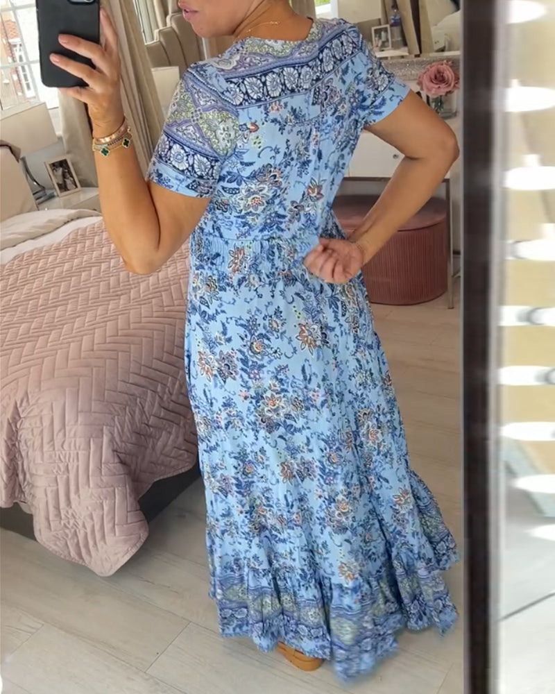 Damesjurk met bloemenprint en V-hals | LF10265005QLSS