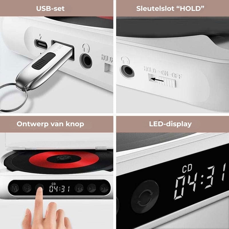 Draagbare cd-speler met bluetooth en oplaadbare batterij