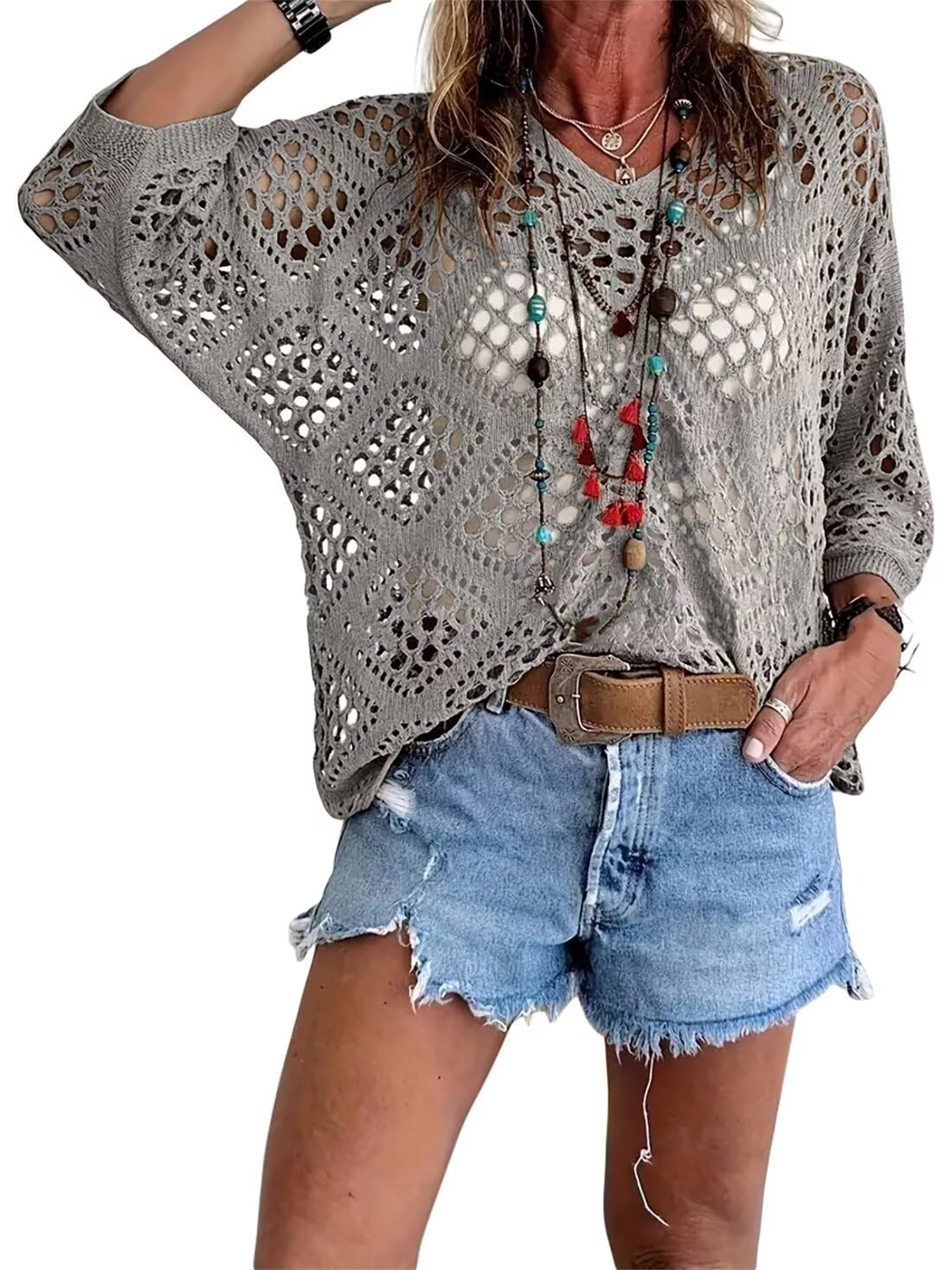 Boho Gehaakte Top voor Dames met V-Hals