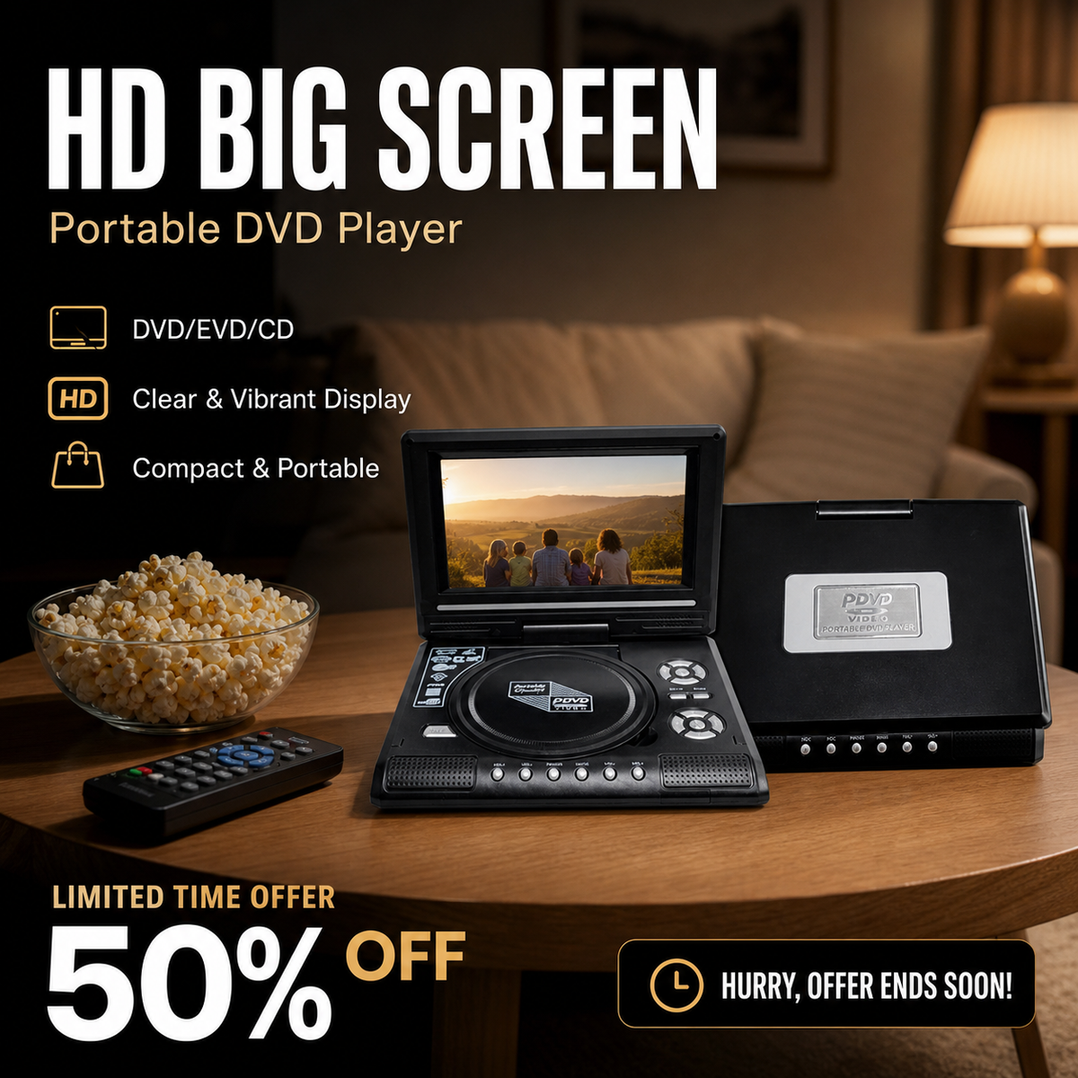 Draagbare HD DVD-speler van 7,8 inch met oplaadbare batterij | LN20250741EU