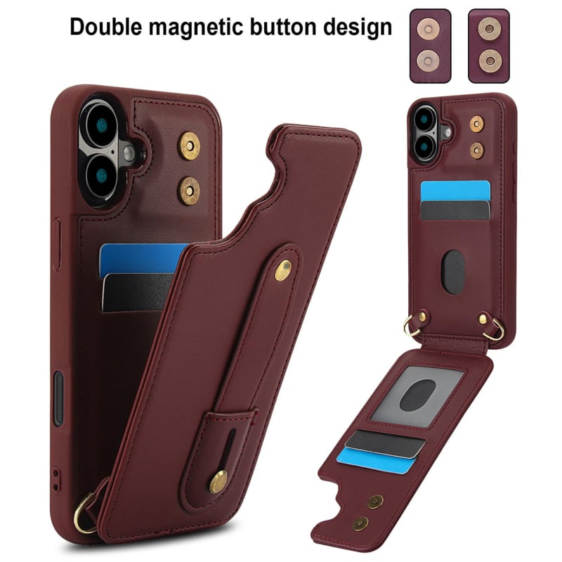 iPhone 16 hoesje met pasjeshouder en draagkoord