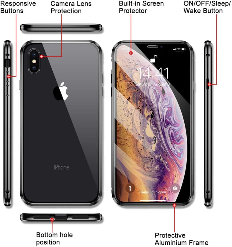 Magnetisch telefoonhoesje voor iPhone X / Xs met gehard glas