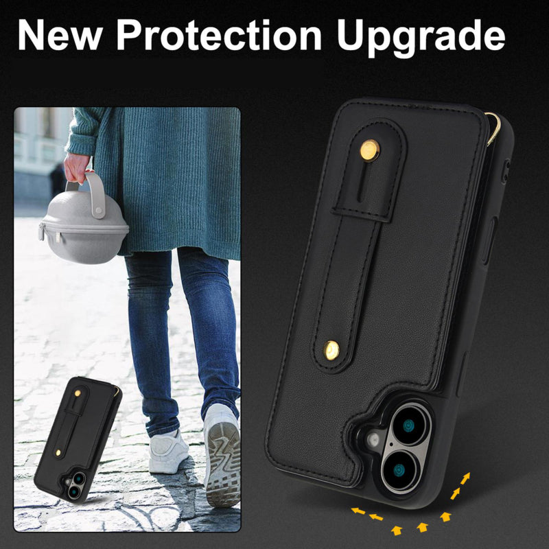 Telefoonhoesje voor iPhone 17 met pasjeshouder en draagkoord Zwart
