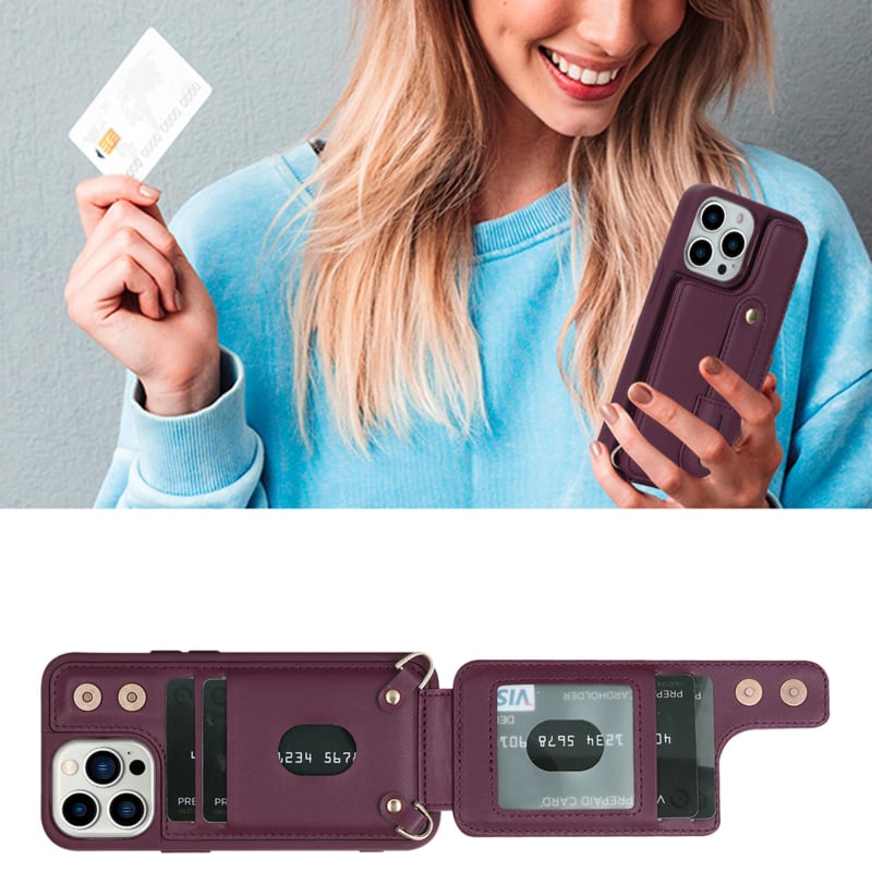 Leren telefoonhoesje met pasjeshouder en draagkoord