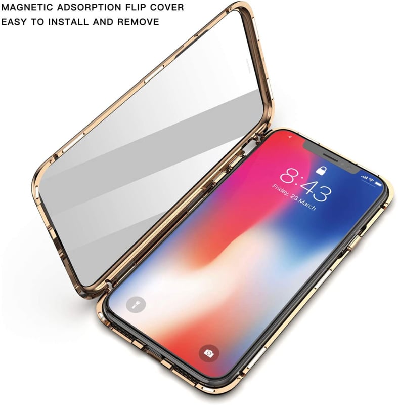 Magnetisch telefoonhoesje voor iPhone X / Xs met gehard glas