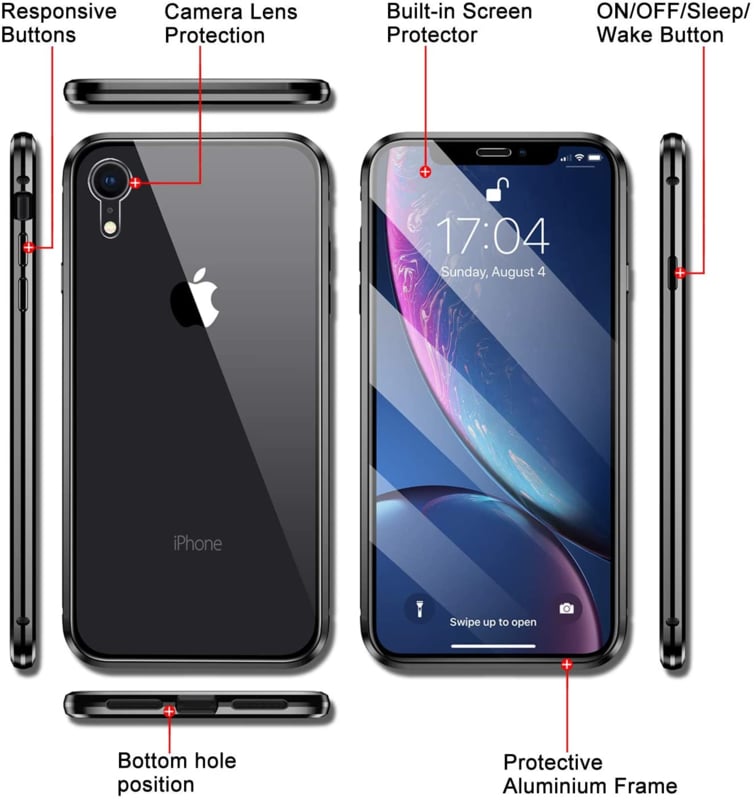 Magnetisch telefoonhoesje met dubbelzijdig glas voor iPhone XR
