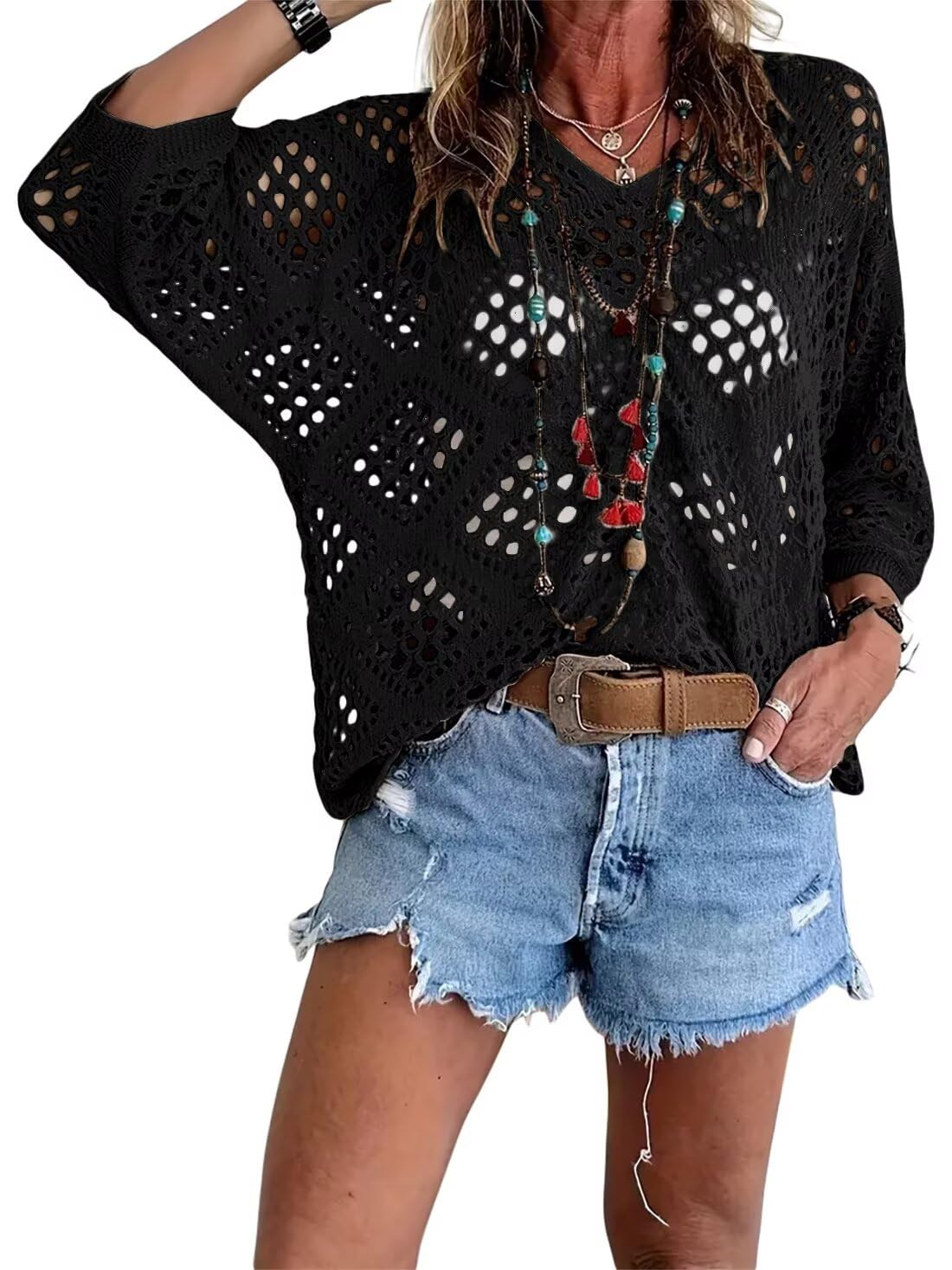 Boho Gehaakte Top voor Dames met V-Hals