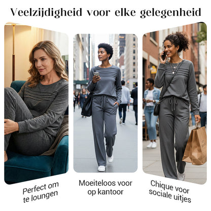 Casual dames set met top en broek met trekkoord