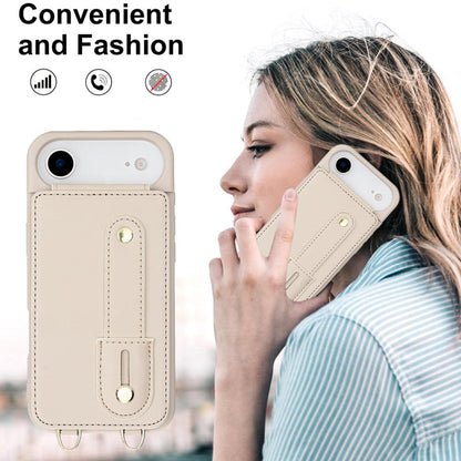 Leren iPhone Air hoesje met pasjeshouder en draagkoord Beige/Wit