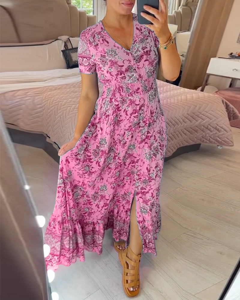Damesjurk met bloemenprint en V-hals | LF10265005QLSS