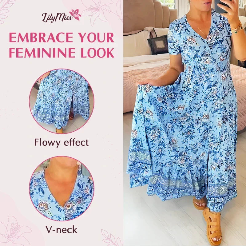 Damesjurk met bloemenprint en V-hals | LF10265005QLSS