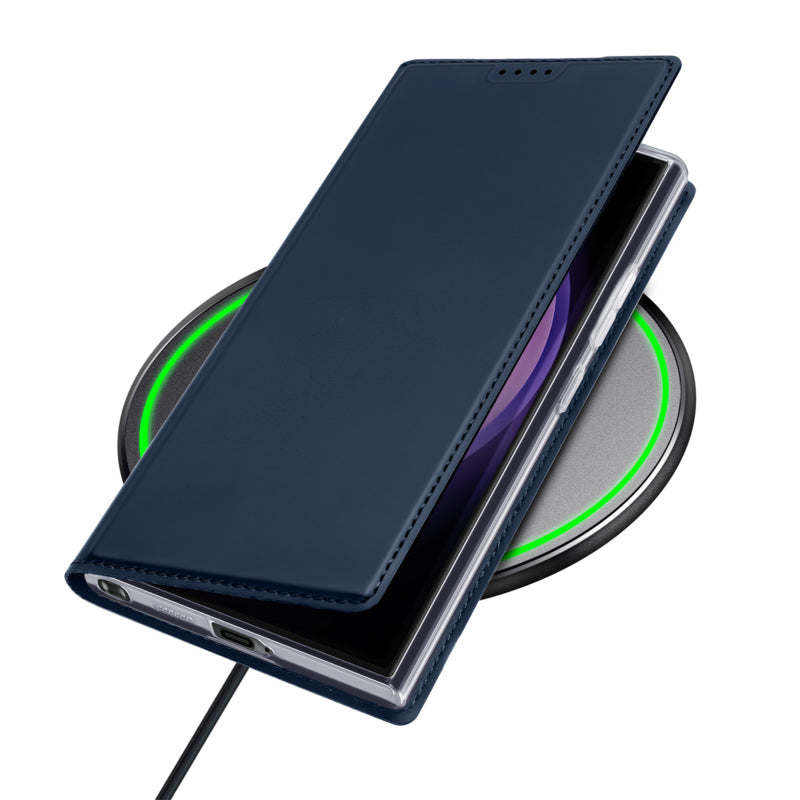 Leren Flip Hoesje Met Pasjeshouder voor Galaxy S24 Ultra Blauw