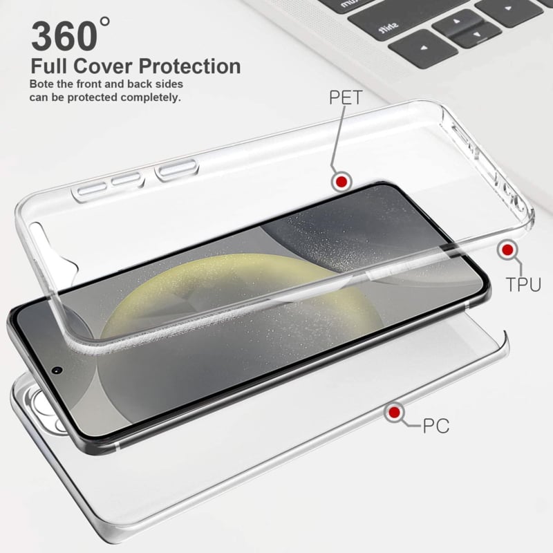 Transparant 360 graden telefoonhoesje met geïntegreerde schermbescherming voor Galaxy S24 Plus