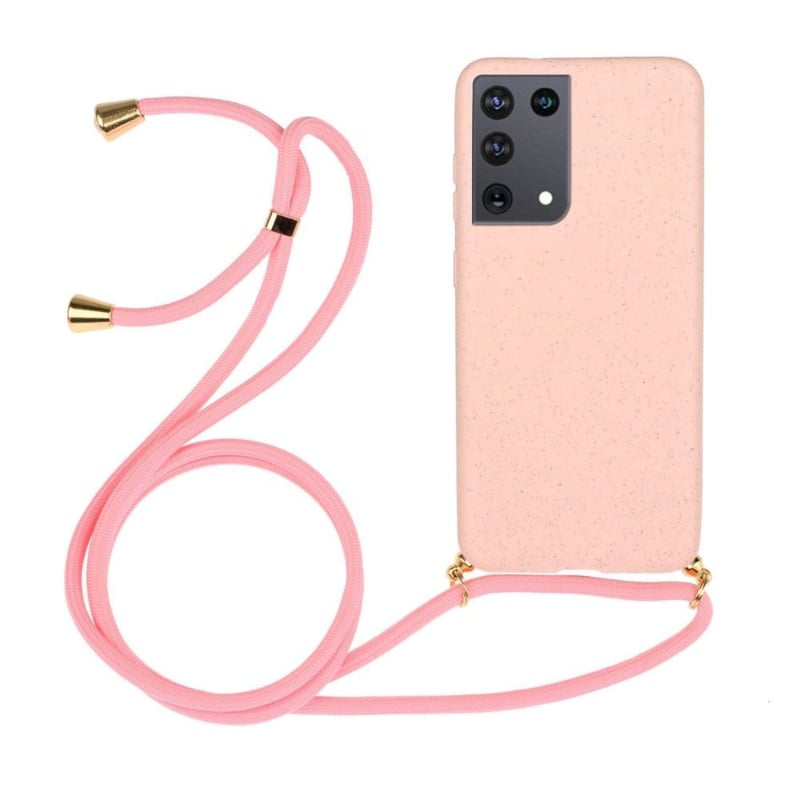 Samsung Galaxy S22 Ultra Crossbody TPU Hoesje met Koord Roze