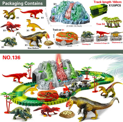 Flexibele dinosaurus racebaan met looping en elektrische auto's