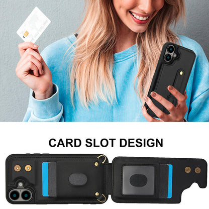 Telefoonhoesje voor iPhone 17 met pasjeshouder en draagkoord Zwart